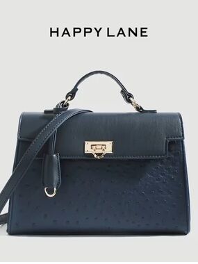 Royal Blue Ostrich Emboss Satchel Crossbody Bag Gold Lock Top Handle NIP